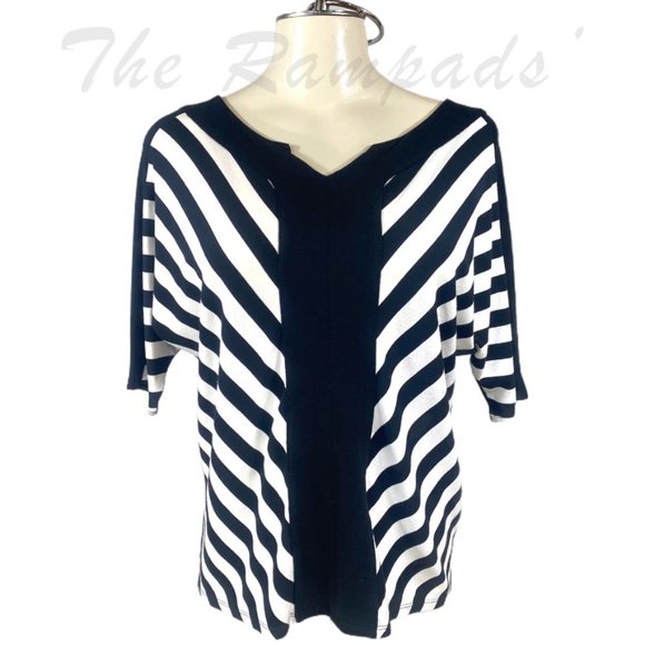 Chico's Black and White Diagonal Striped Short-sleeve Top Size 0 - Picture 1 of 6